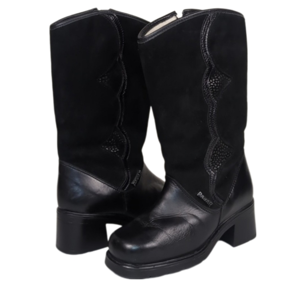 Pajar Leather Suede Winter Boots Western Style Sheeps Wool Sherpa Lining Heeled